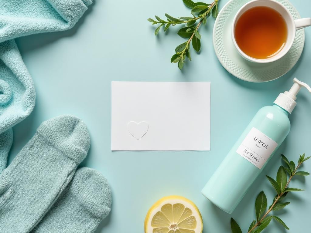 A comforting get well care package with cosy socks, herbal tea, and skincare