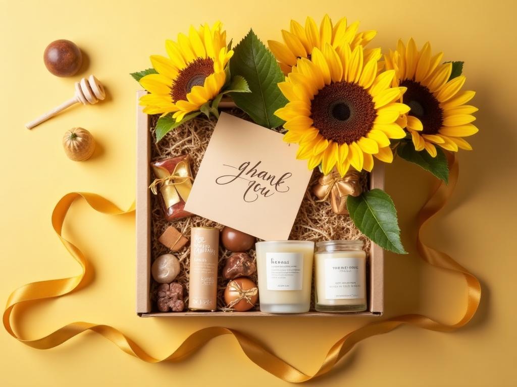 Personalised thank you gift box with treats, candle and message card — free UK delivery from Oh! Goodies